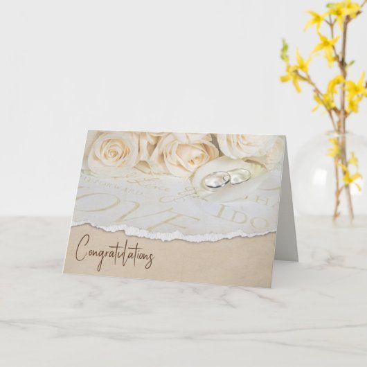 Witte bruiloft Rozen Kaart (Gele Bloem)