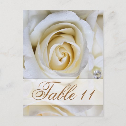 Witte bruiloft Rozen Receptie Tafel Aantal Kaarten (Voorkant)