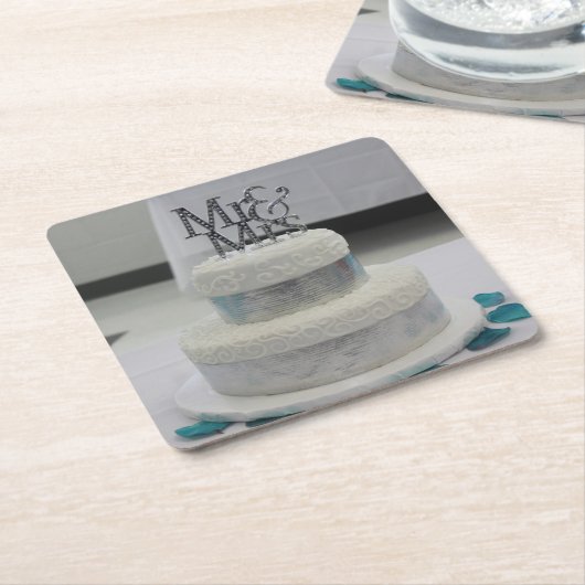 Witte Bruiloft Taart close-up Bruiloft Onderzetter (Schuin)