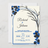 Witte bruiloft uitnodiging met blauwe bloemen (Voorkant)