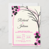 witte bruiloft uitnodiging met roze bloemen (Voorkant)