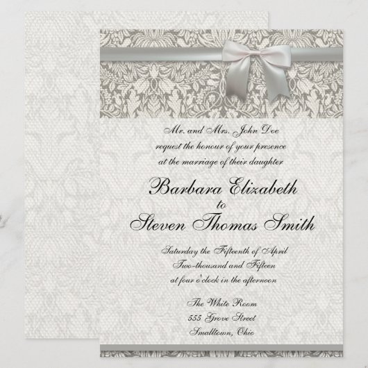 Witte bruiloft uitnodiging traditionele sjabloon (Voorkant / Achterkant)