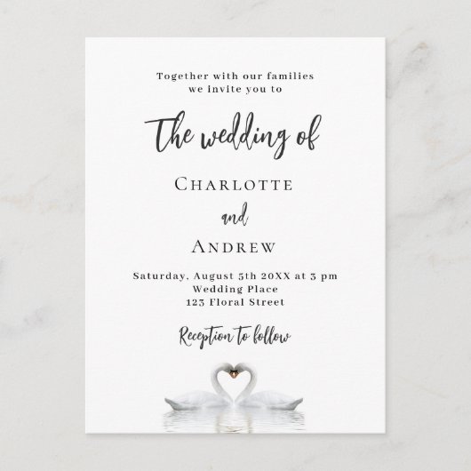 Witte bruiloft voor zwwankoppel uitnodiging briefkaart (Voorkant)