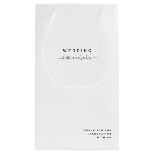 Witte bruiloft Zwarte tekst Alleen bedankt Klein Cadeauzakje (Achterkant)