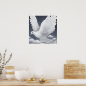 Witte bruiloftsdove in wolken poster (Keuken)