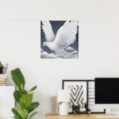 Witte bruiloftsdove in wolken poster (Thuiskantoor)