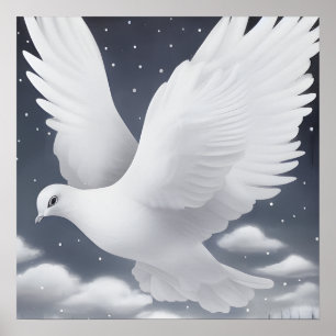 Witte bruiloftsdove in wolken poster