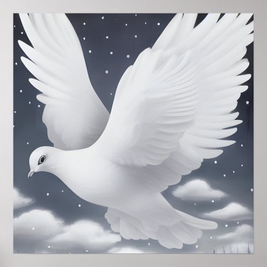 Witte bruiloftsdove in wolken poster (Voorkant)
