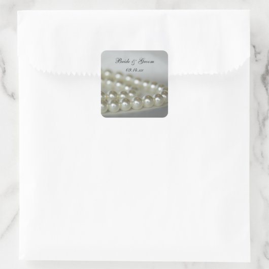 Witte bruiloftsparelparels vierkante sticker (Tas)