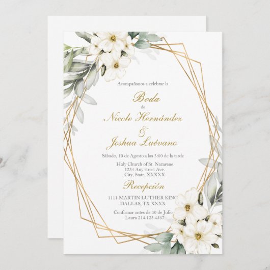 Witte bruinbloembruidje kaart (Voorkant / Achterkant)