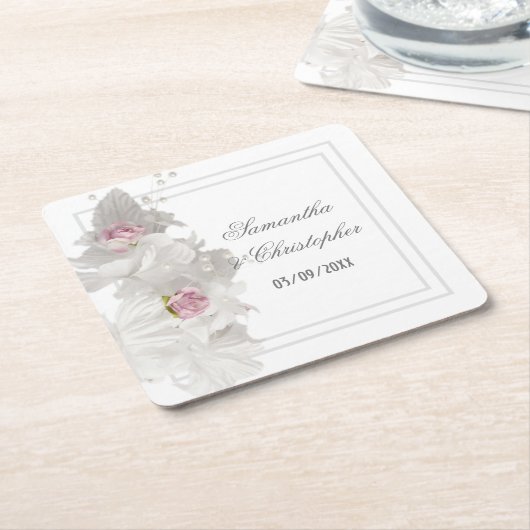 Witte bruinbruiloft kartonnen onderzetters (Schuin)