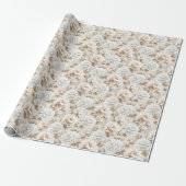 Witte bruine bloemen bruidsdouche cadeaupapier (Uitgerold)
