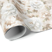 Witte bruine bloemen bruidsdouche cadeaupapier (Rol Hoek)