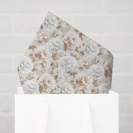 Witte bruine bloemen bruidsdouche tissuepapier (Cadeauzakje)