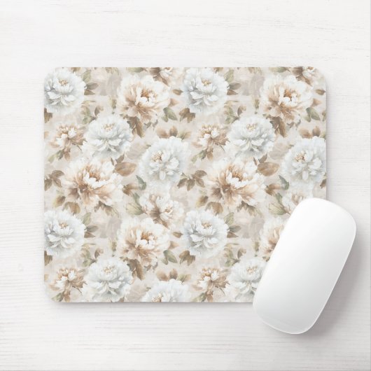 Witte Bruine Bloemen Muismat (Met muis)
