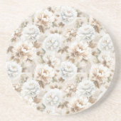 Witte Bruine Bloemen Zandsteen Onderzetter (Voorkant)