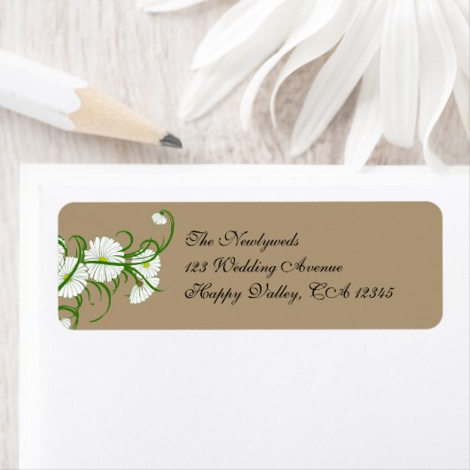 -witte bruine Daisy Flowers Wedding Set Etiket (Insitu)