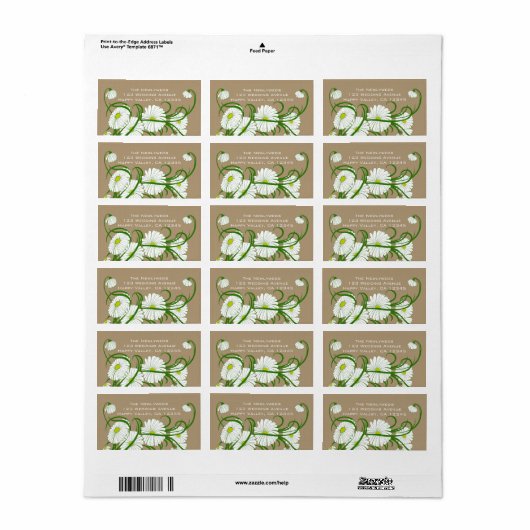 -witte bruine Daisy Flowers Wedding Set Etiket (Full Sheet)