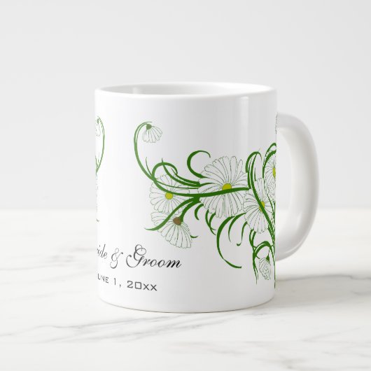 -witte bruine Daisy Flowers Wedding Set Grote Koffiekop (Voorkant rechts)