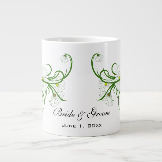 -witte bruine Daisy Flowers Wedding Set Grote Koffiekop (Voorkant)