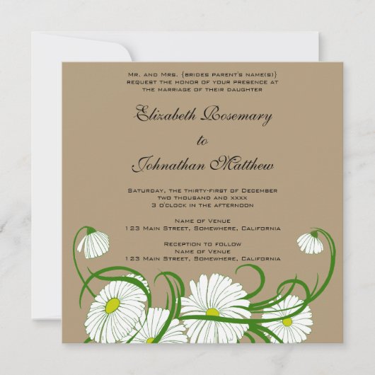 -witte bruine Daisy Flowers Wedding Set Kaart (Voorkant)