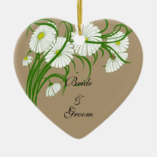 -witte bruine Daisy Flowers Wedding Set Keramisch Ornament (Voorkant)