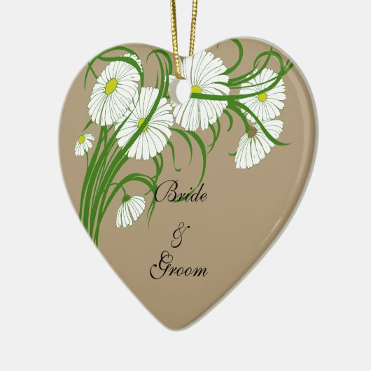 -witte bruine Daisy Flowers Wedding Set Keramisch Ornament (Links)