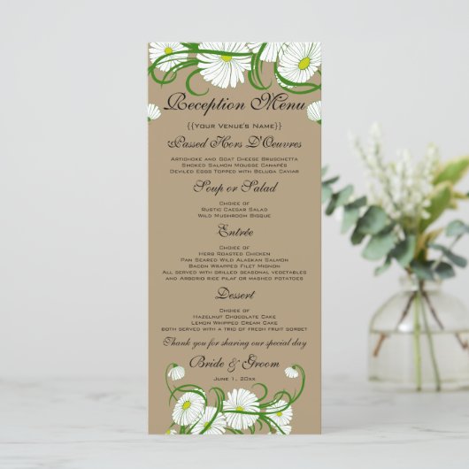 -witte bruine Daisy Flowers Wedding Set Menu (Staand voorkant)