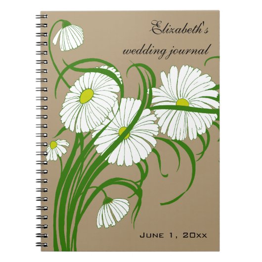 -witte bruine Daisy Flowers Wedding Set Notitieboek (Voorkant)