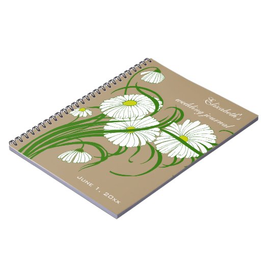 -witte bruine Daisy Flowers Wedding Set Notitieboek (Linkerzijde)