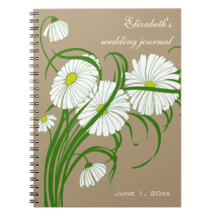 -witte bruine Daisy Flowers Wedding Set Notitieboek