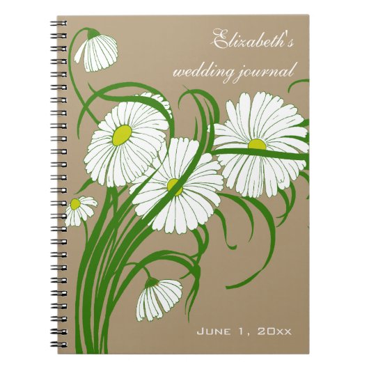 -witte bruine Daisy Flowers Wedding Set Notitieboek (Voorkant)