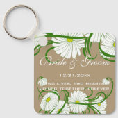 -witte bruine Daisy Flowers Wedding Set Sleutelhanger (Voorkant)