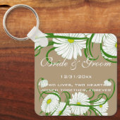 -witte bruine Daisy Flowers Wedding Set Sleutelhanger (Voorkant)