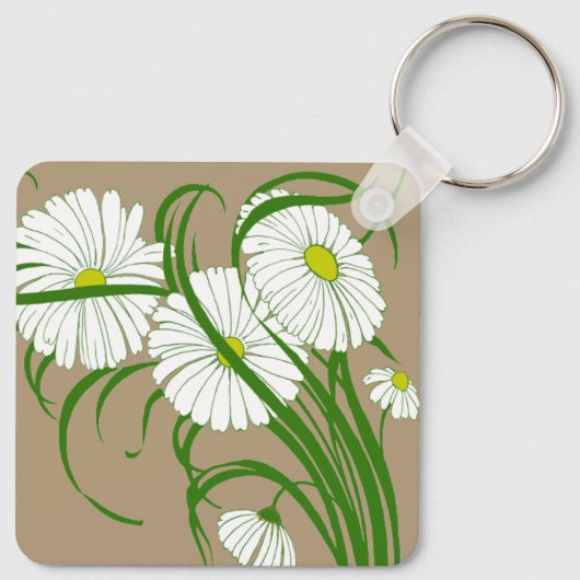 -witte bruine Daisy Flowers Wedding Set Sleutelhanger (Achterkant)