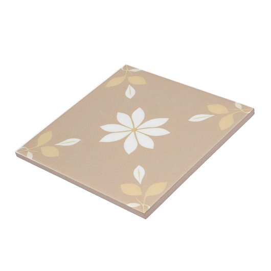 Witte, bruine en gele bloemen tegeltje (Zijkant)