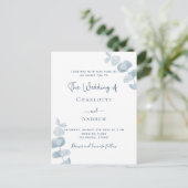 Witte bruine eucalyptusbruiloft uitnodiging briefkaart (Staand voorkant)