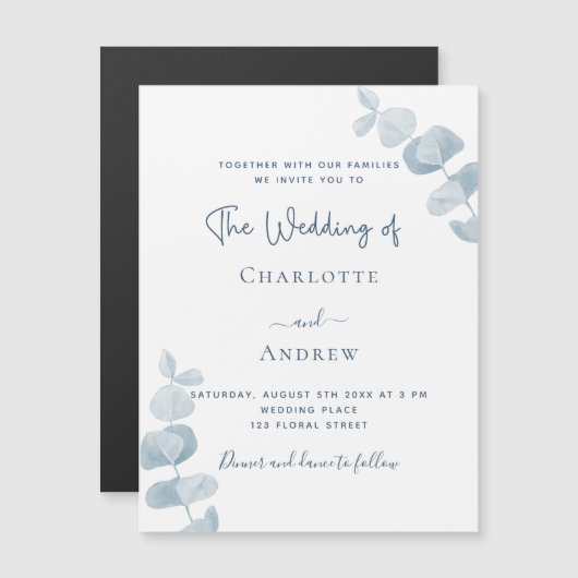 Witte bruine eucalyptusbruinbruinbruine luxe magnetische uitnodiging (Voorkant / Achterkant)