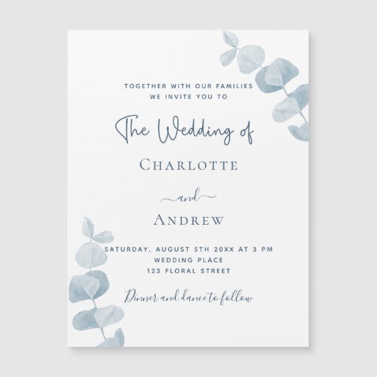 Witte bruine eucalyptusbruinbruinbruine luxe magnetische uitnodiging (Voorkant)