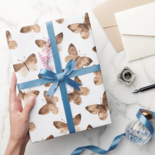 Witte bruine lente vlinders verjaardag cadeaupapier