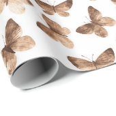 Witte bruine lente vlinders verjaardag cadeaupapier (Rol Hoek)