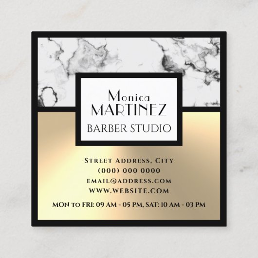 witte bruine marmer en goudplein visitekaartje (Achterkant)