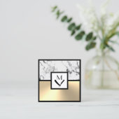 witte bruine marmer en goudplein visitekaartje (Staand voorkant)