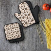 Witte bruine natuurlijke bloem ovenwant & pannenlap set