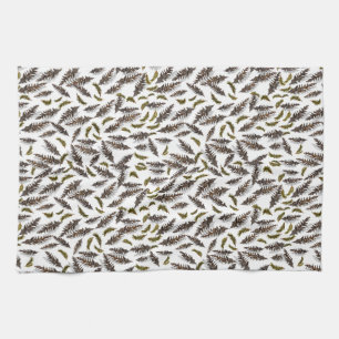Witte Bruine Pinecones Pine Leaves Keukendoek Theedoek