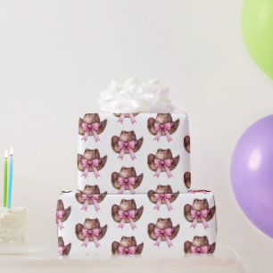 Witte Bruine Roze Strik Cowgirl Hoeden Verjaardag Cadeaupapier