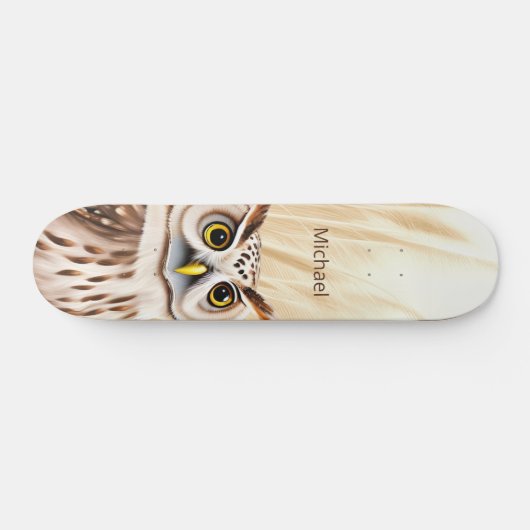 Witte bruine uil monogram persoonlijk skateboard (Horizontaal)