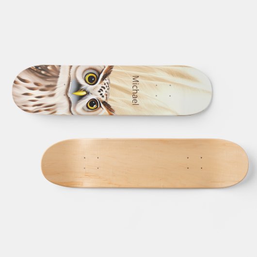 Witte bruine uil monogram persoonlijk skateboard (Horizontaal)