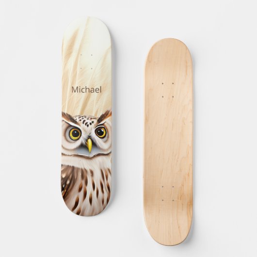 Witte bruine uil monogram persoonlijk skateboard (Voorkant)