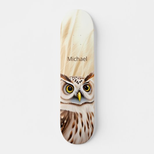 Witte bruine uil monogram persoonlijk skateboard (Voorkant)